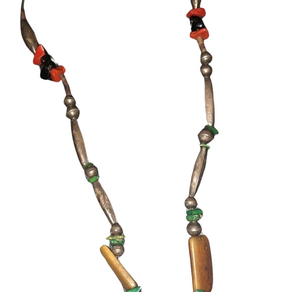 Vintage Navajo Bench beads sterling silver turquoise coral bone? Necklace - Picture 3 of 12